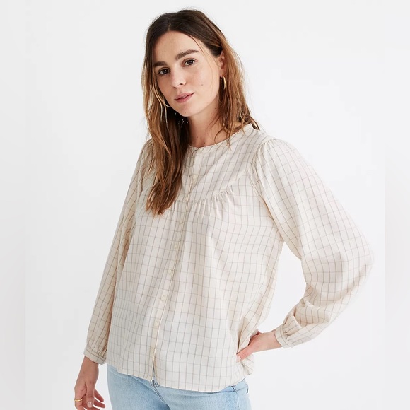 Madewell balloon sleeve peasant top in windowpane - Picture 1 of 10